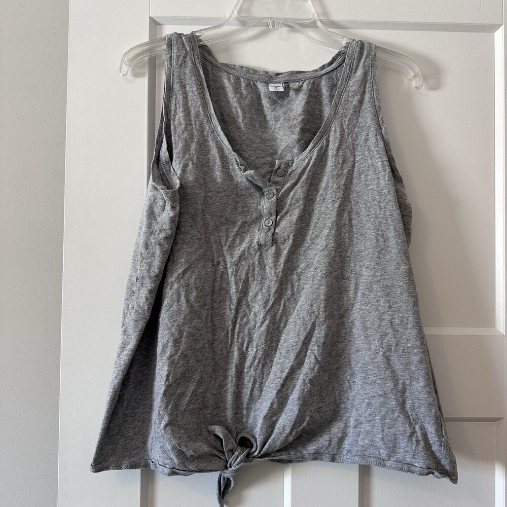 1X Grey Old Navy Tank Top With Button Neck And Tie Waist